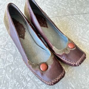 Indigo Brown Heels with Funky, eclectic style, wedge hybrid type heel